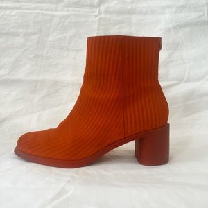 Suede orange camper booties with rubber sole